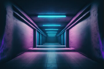Abstract neon tunnel. Interesting background or wallpaper. Generative AI.