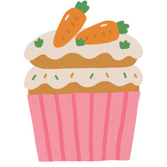 carrot cupcake with cream oil color style