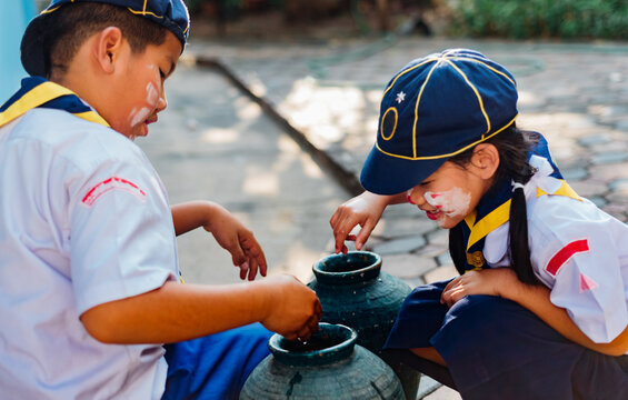 Thai scout students in activity