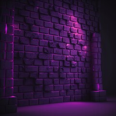 Fototapeta premium Abstract background, brick wall with neon lighting. Wallpaper or background. Generative AI.