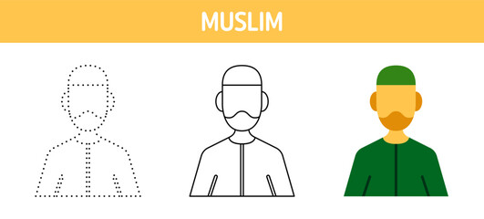 Muslim tracing and coloring worksheet for kids