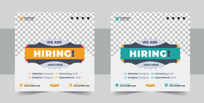 We are hiring job position square banner or social media post, Vacancy banner design finds a job, We are hiring banner, web banner, background template