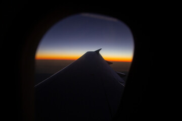 Horizon sunset view from airplane window