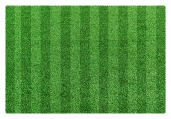 Grass soccer field with white pattern lines isolated on transparent background - PNG format.