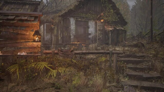 An old village with wooden dilapidated houses