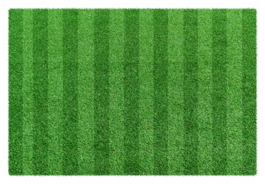 Grass soccer field with white pattern lines isolated on transparent background - PNG format.