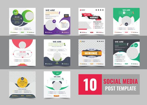 We are hiring job position square banner or social media post bundle , Vacancy banner design finds a job, We are hiring banner, poster, background template vector
