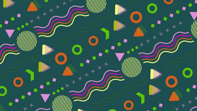 Beautiful colorful retro vintage green pattern shape animated loop able background 
