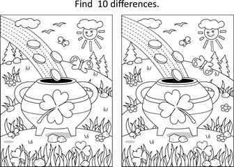 St. Patrick's Day difference game with leprechaun's pot-of-gold
