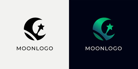 Crescent moon logo design. Abstract style illustration for background, cover, banner. Ramadan Kareem
