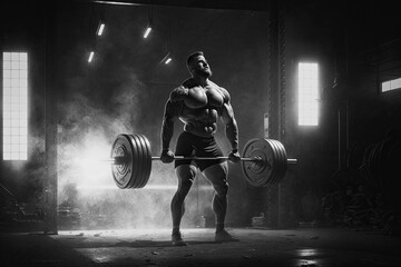 male athlete exercises with a barbell in the gym. Generative AI