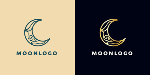 Elegant crescent moon logo design. Abstract style illustration for background, cover, banner. Ramadan Kareem