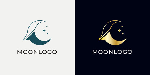 Elegant crescent moon logo design. Abstract style illustration for background, cover, banner. Ramadan Kareem