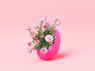 Bouquet of gentle flowers in pink colored eggshell