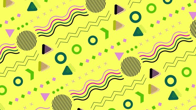 Beautiful colorful retro vintage yellow pattern shape animated loop able background 