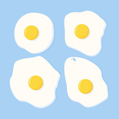 Set of fried eggs on a blue background