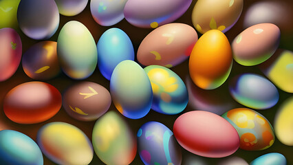 Group of colorful painted easter eggs. Easter illustration background. (Generative AI)