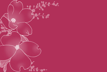 濃い色の背景と春の花線画フレーム（ハナミズキ）