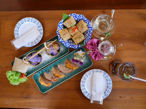 Combination of Traditional Thai dessert on bamboo dish