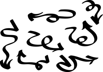 Hand drawn arrows set on a white background. Vector art