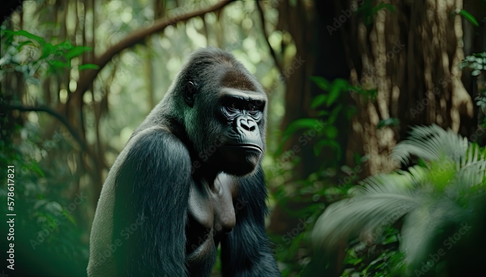 Wall mural gorilla looking in the camera. generative ai