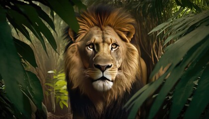 A lion walking towards the camera. Generative AI