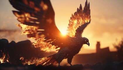 Plakat Phoenix bird in sunset. Generative AI
