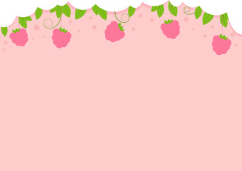 Cute and sweet background with white clouds and raspberries with leaves