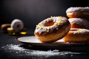 Bagels and donuts on a plate. Closeup food photo. Generative AI