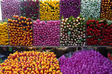 Almaty, Kazakhstan - 06.03.2023 : Different bouquets of flowers on sale before the holidays.