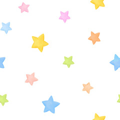 Stars seamless pattern. Pastel colored stars on white background. Cute childish illustration. High resolution, 300 dpi