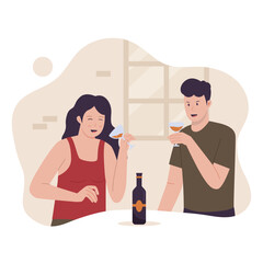 Vector concept of man and women drinking beer together. Illustration for websites, landing pages, mobile apps, posters and banners. Trendy flat vector illustration