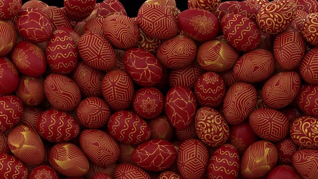 Red with gold pattern Easter  egg falling transition