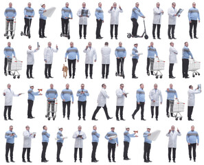 Obraz premium collage of a man in full growth displaying many professions and position