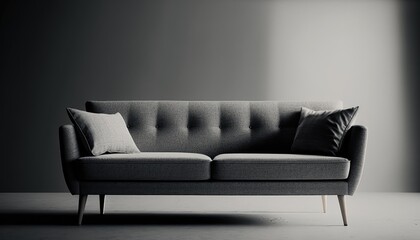 Modern sofa in an empty room. Interior design. Generative AI