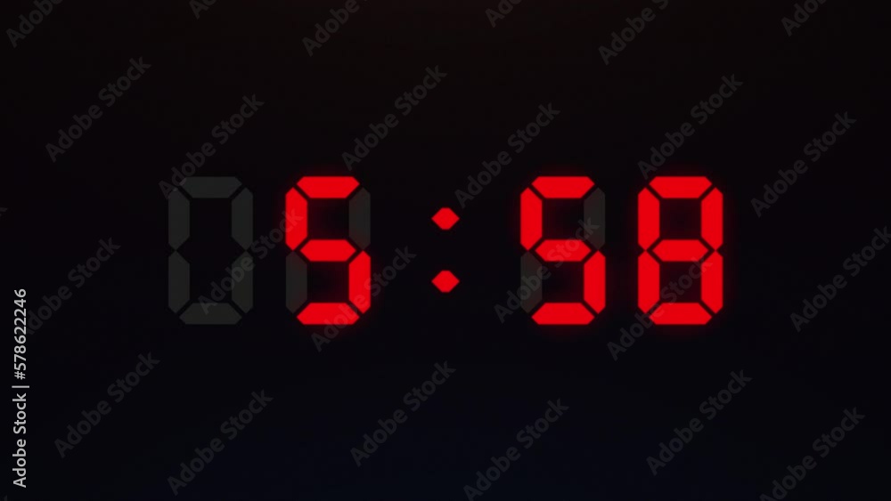 Poster countdown 10-second red digital stopwatch. real-time stopwatch timer black screen animation 4k.