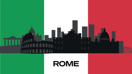 Vector silhouette of important buildings of the city on the Italian flag. The silhouette of Rome's famous buildings.