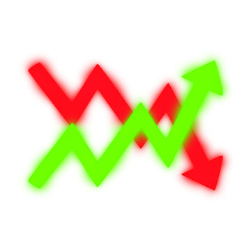 3D illustration of a market movement with a green arrow up and a red arrow down with the transparent png