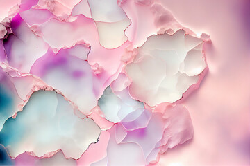 Liquid abstract pink marble texture, alcohol ink background