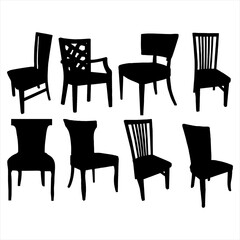 silhouettes of black chair furniture sets with various models and plain backgrounds