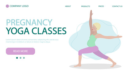Pregnant woman exercising yoga. Concept illustration for healthy lifestyle, sport, exercising. Home page banner