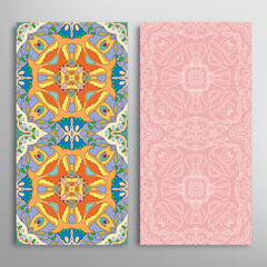 Vertical seamless patterns set, floral geometric lace texture for Wedding, Valentine's day, greeting card or Birthday Invitation. Decorative seamless doodle backgrounds. Ethnic ornament border pattern