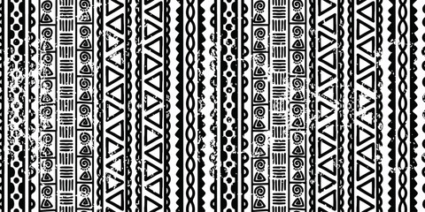 Seamless tribal pattern. Ethnic Handmade vector line. Horizontal stripes, aztec maya texture. Black and white print for your textiles. Vector illustration ready for fashion textile print.