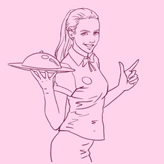 girl with a dish of food vector for card decoration illustration