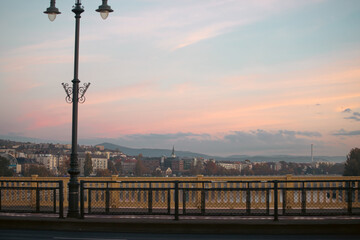 Fototapeta na wymiar Budapest street view in the sunrise.