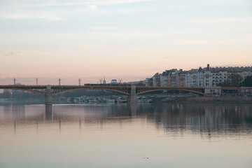 Fototapeta na wymiar Budapest beautiful panoramic view at sunset - Margaret bridge