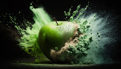 green apple, splash of bright colors, generative ai