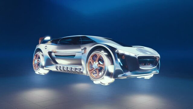 cyberpunk styled flying futuristic sports-car hovering in studio