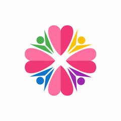 Heart or love logo vector design and people as a symbol of love towards togetherness that loves each other