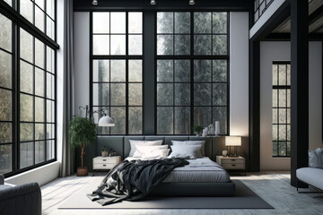  modern bedroom with big french windows